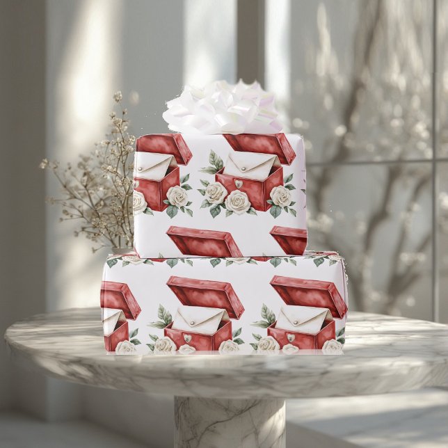 Nostalgische Geschenkbox Romantischer Umschlag Vin Geschenkpapier (Nostalgic Gift Box Romantic Envelope Vintage Rose Wrapping Paper)