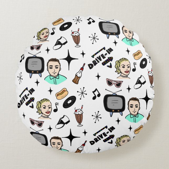 Nostalgische Grafik aus den 1950er Jahren Rundes Kissen (Vorderseite)