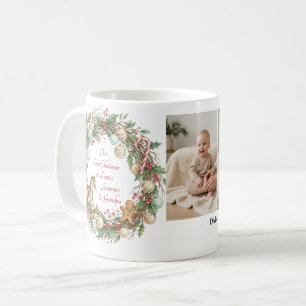Nostalgische Großeltern Baby Erstes Weihnachtsfoto Kaffeetasse