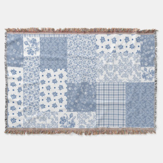 Nostalgische Indigo-Faux-Patchwork-Wurfdecke Decke