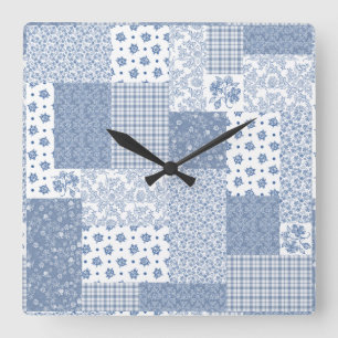 Nostalgische Indigo Imitate Patchwork Square Wall Quadratische Wanduhr