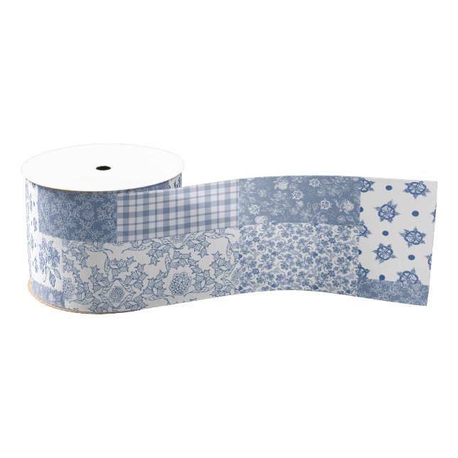 Nostalgische Indigo Imitats Patchwork Grosgrain Ri Ripsband (Spule)