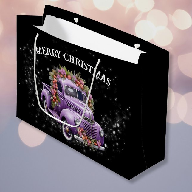 Nostalgische Lila LKW-Zuhause zu Weihnachten Große Geschenktüte (Nostalgic Purple truck Home for Christmas Large Gift Bag)