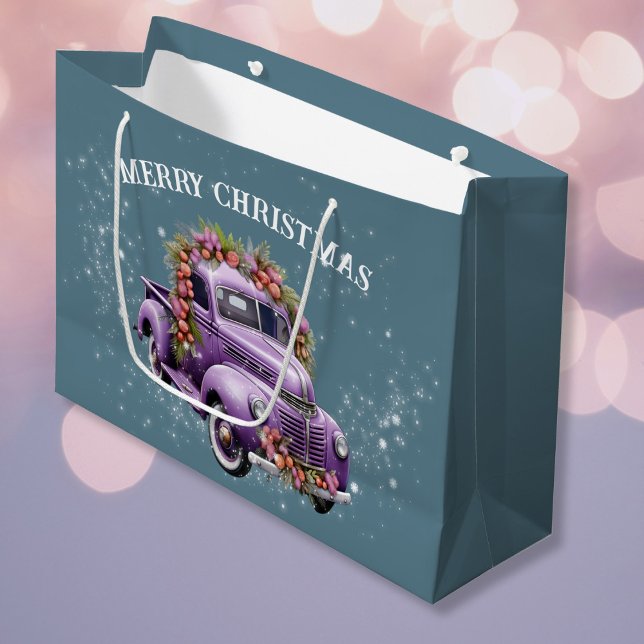 Nostalgische Lila LKW-Zuhause zu Weihnachten Große Geschenktüte (Nostalgic Purple truck Home for Christmas Large Gift Bag)