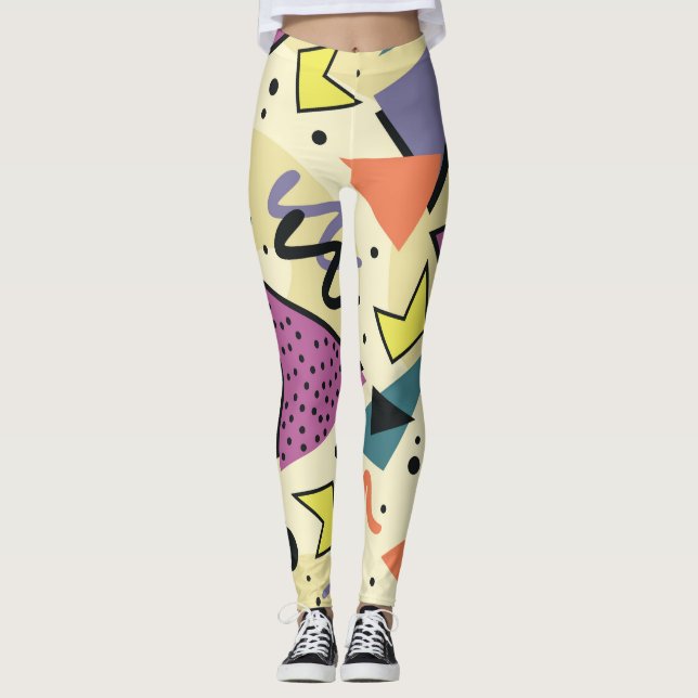 Nostalgische Memphis Retro-Formen Leggings (Vorderseite)