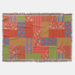 Nostalgische Mohn-Faux-Patchwork-Wurfdecke Decke