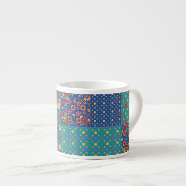 Nostalgische Muster Faux-Patchwork-Espressotasse Espressotasse (Vorderseite Rechts)