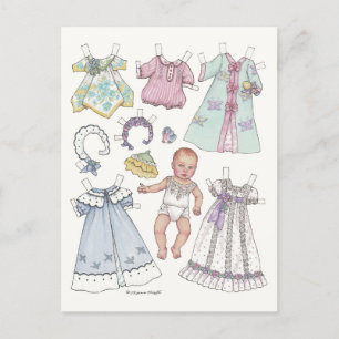 Nostalgische Redhead Baby Paper Doll Postkarte