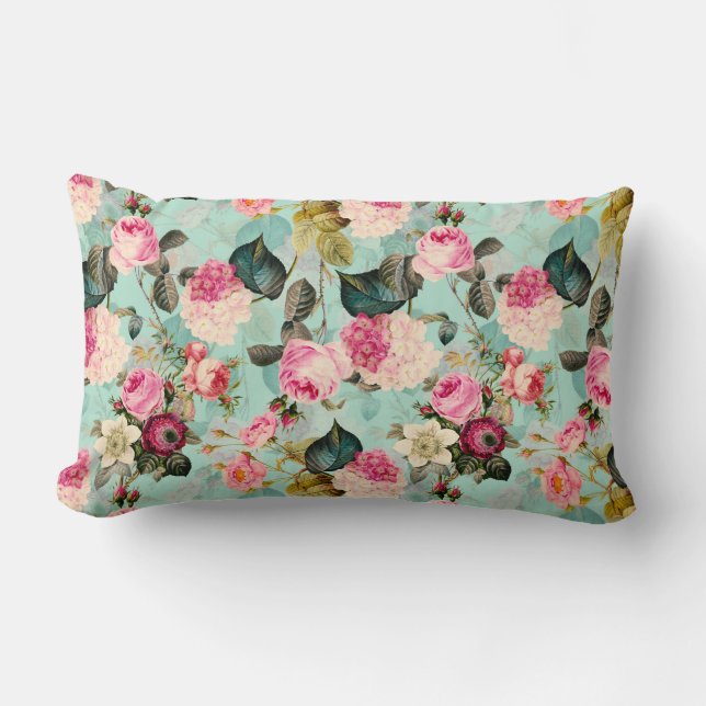 Nostalgische Rose Muster Minze Lendenkissen (Vorderseite)