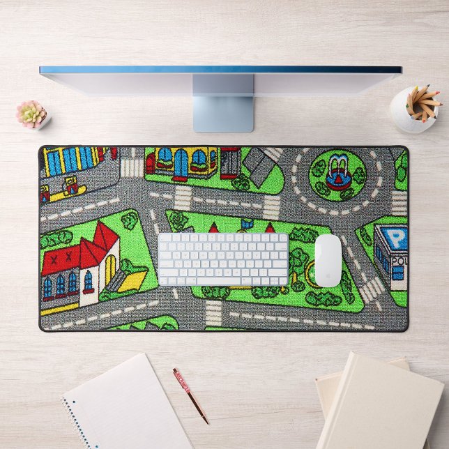 Nostalgische Strecke Teppichautobahn, 90er Jahre K Schreibtischunterlage (Nostalgic track Carpet Car Road, 90s Childhood Desk Mat)