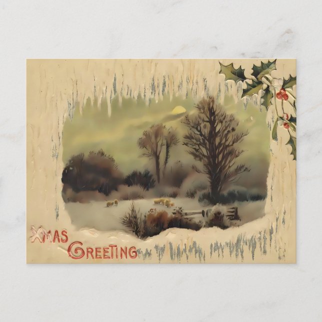 Nostalgische viktorianische Winternacht Postkarte (Vorderseite)