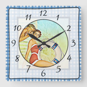 Nostalgische Vintage Retro Paar Küchenuhr Quadratische Wanduhr