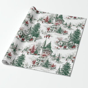 Nostalgische Vintage-Rot-Grün-Weihnachten  Geschenkpapier