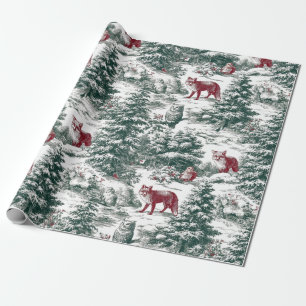 Nostalgische Vintage rote grüne Waldtiere Geschenkpapier