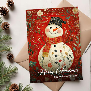 Nostalgische Weihnachts-Schneemann-Feiertags-Druck Feiertagskarte