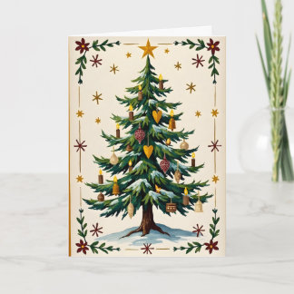 Nostalgische Weihnachtsbaum-Grußkarte in Volkskuns Feiertagskarte