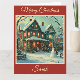 Nostalgische Weihnachtslandschaft mit Snowman Karte