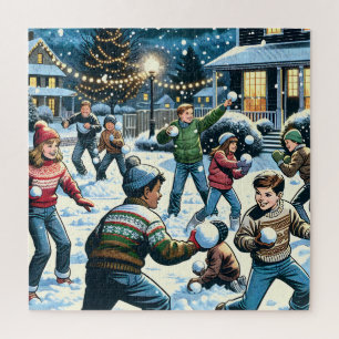 Nostalgische Winterlandschaft   Kinderschneeballka Puzzle