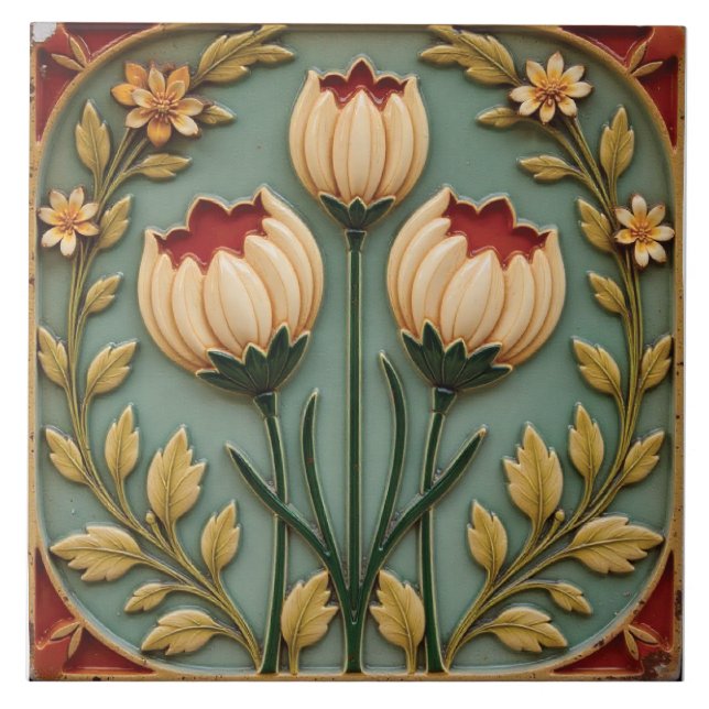 Nostalgischer Garten Florals Fliese (Vorderseite)