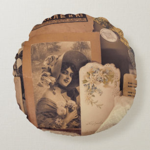 Nostalgischer Glamour: Vintage russische Portraits Rundes Kissen