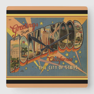 Nostalgischer Hollywood Quadratische Wanduhr