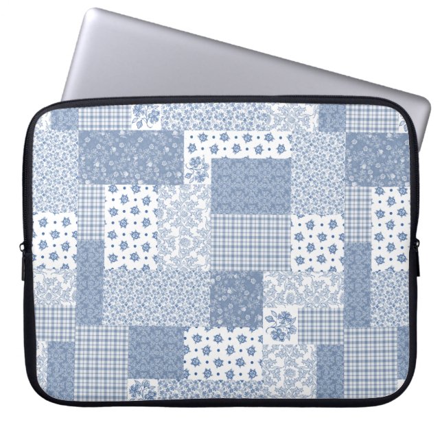 Nostalgischer Indigo-Faux-Patchwork-Laptop-Schutz Laptopschutzhülle (Vorderseite)