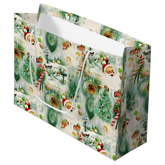 Nostalgischer Kitschmas  Große Geschenktüte (Vorderseite Schrägansicht)