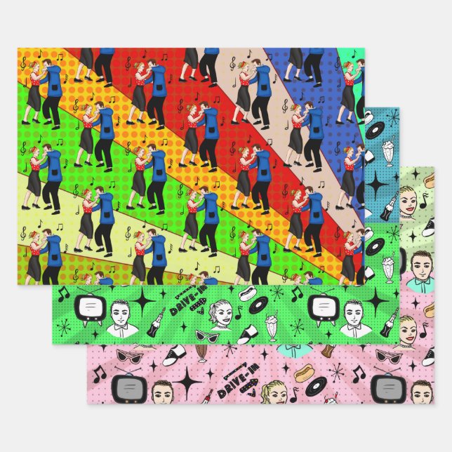 Nostalgischer Retro-Stil der 50er Jahre Geschenkpapier Set (Set)