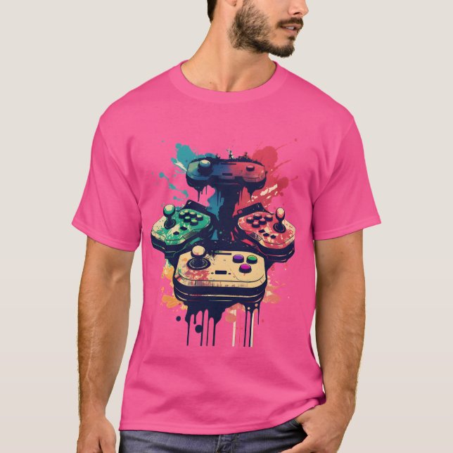 Nostalgischer Retro Video Game Joysticks T - Shirt (Vorderseite)