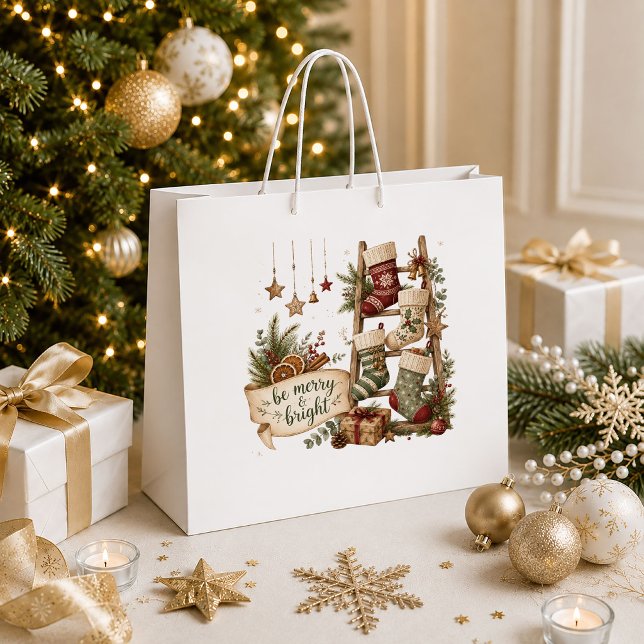 Nostalgischer roter grüner vintage-weihnachtsgesch große geschenktüte (Nostalgic Red Green Vintage Christmas Gift Bag Style

)