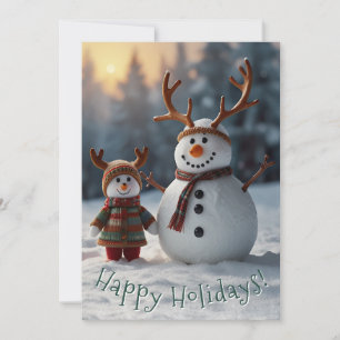 Nostalgischer Schneemann und Schneekind Weihnachts Feiertagskarte