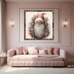Nostalgischer schwarzer Weihnachtsmann mit rosa Bl Poster