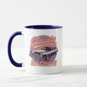 Nostalgischer Synthwave-Sonnenuntergang-Wagen Tasse