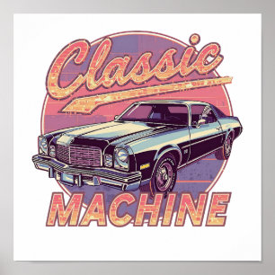 Nostalgischer Synthwave-Sonnenuntergangswagen Poster