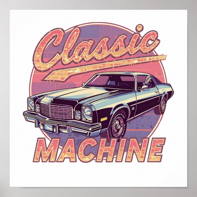 Nostalgischer Synthwave-Sonnenuntergangswagen Poster (Vorne)