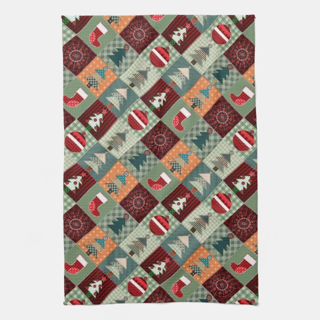 Nostalgischer vintage Ferien-Patchwork-Quilt Handtuch (Vertikal)