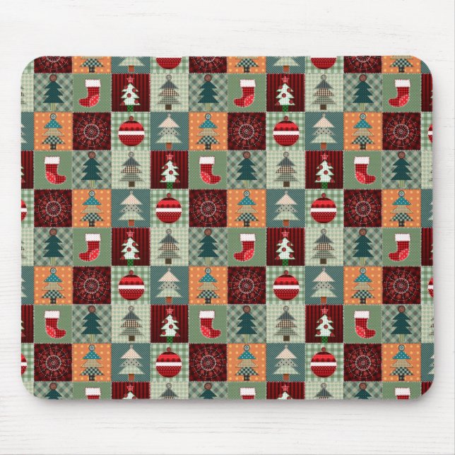 Nostalgischer vintage Ferien-Patchwork-Quilt Mousepad (Vorne)