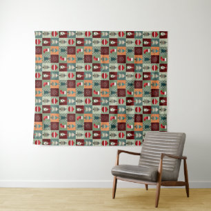 Nostalgischer vintage Ferien-Patchwork-Quilt Wandteppich