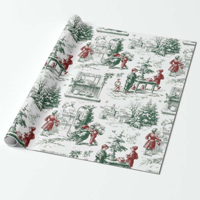 Nostalgischer Vintage-Rotgrün-Weihnachtsmann  Geschenkpapier (Ungerollt)