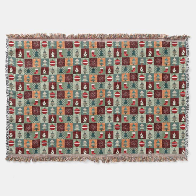 Nostalgischer Vintage-Urlaub-Patchwork-Quilt Decke (Vorderseite)