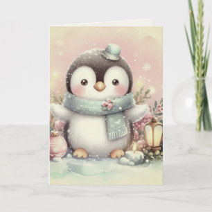 Nostalgischer Vintage-Weihnachts-Pinguin-Antik-Ill Karte
