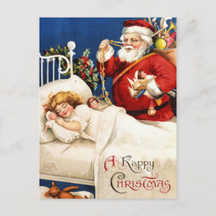 Nostalgischer vintage Weihnachtsmann mit schlafend Feiertagspostkarte