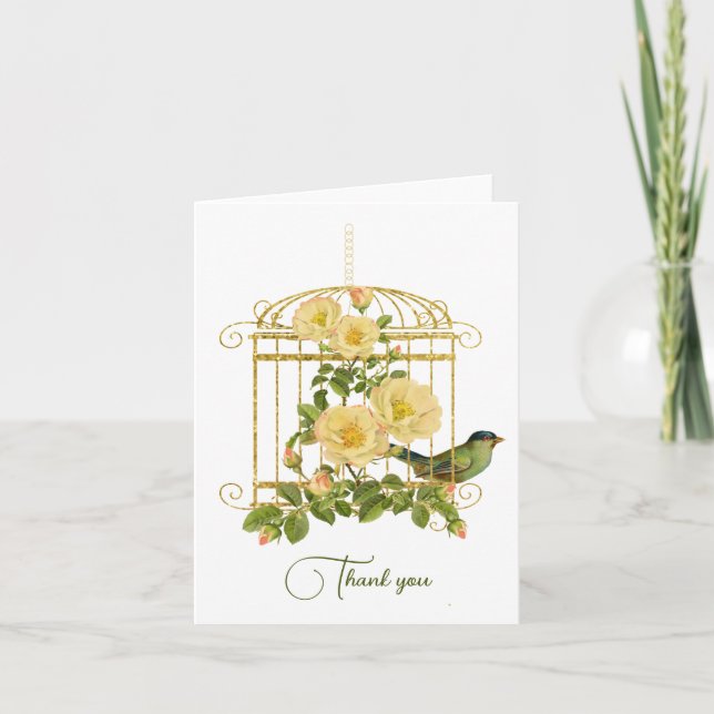 Nostalgischer Vogelkäfig und Rose Danke Karte (Vorderseite)