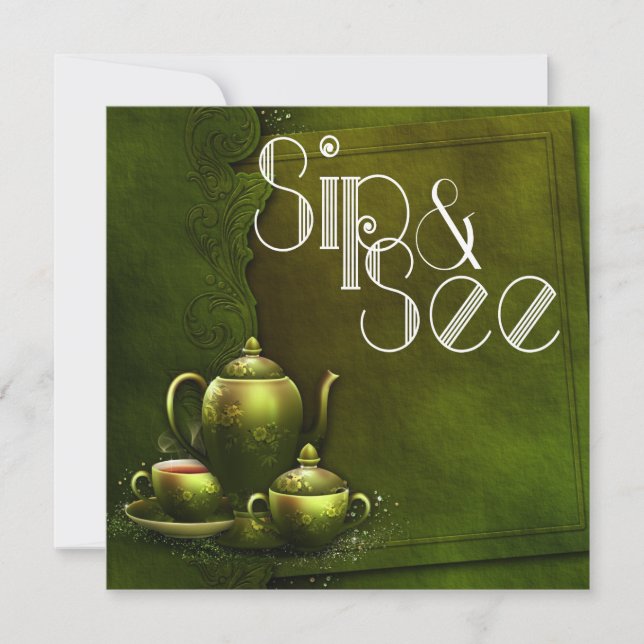 Nostalgischer Wald Tee Time Sip und Babydusche Einladung (Vorderseite)