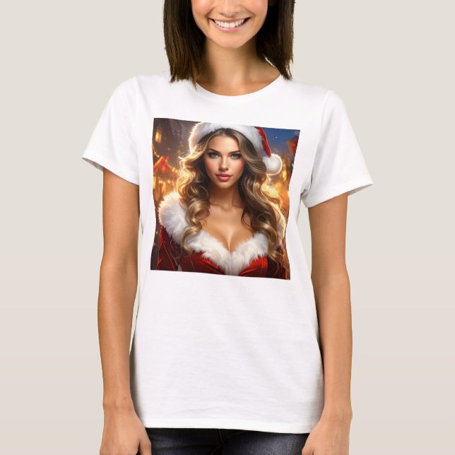 Nostalgischer Weihnachts-Santa-Mädchen T-Shirt (Vorderseite)