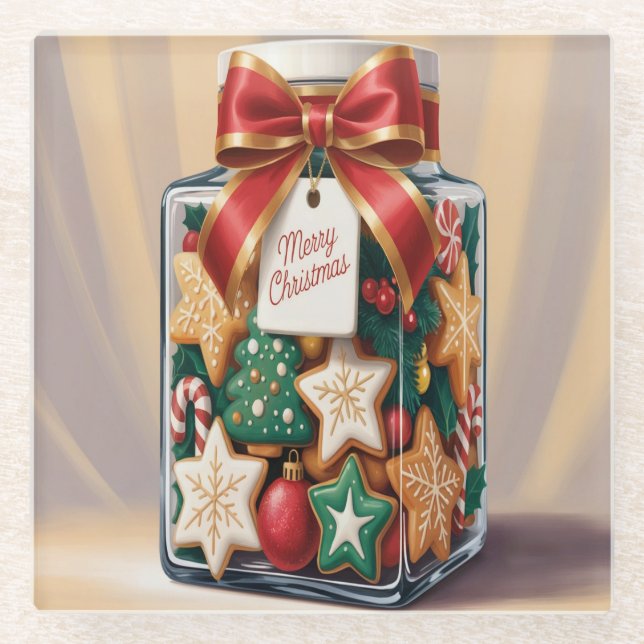 Nostalgischer Weihnachtskeks Jar Glass Untersetzer (Vorderseite)