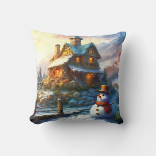 Nostalgischer Weihnachtsschneemann   Vintage Hütte Kissen
