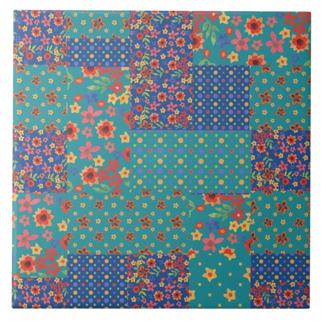 Nostalgisches falsches Patchwork-Muster Keramikfli Fliese (Vorderseite)