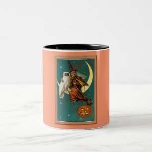 Nostalgisches Frohes Halloween Hexe & Eule Zweifarbige Tasse