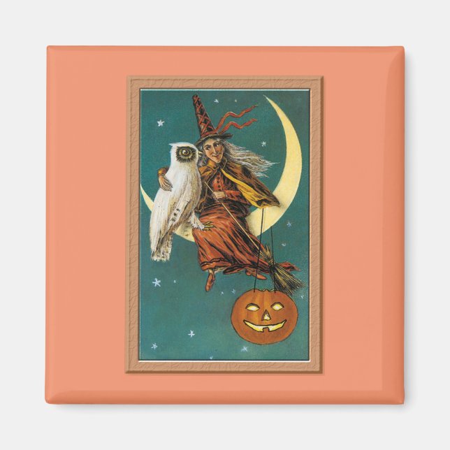 Nostalgisches Glück Halloween Hexe & Owl Magnet (Vorne)